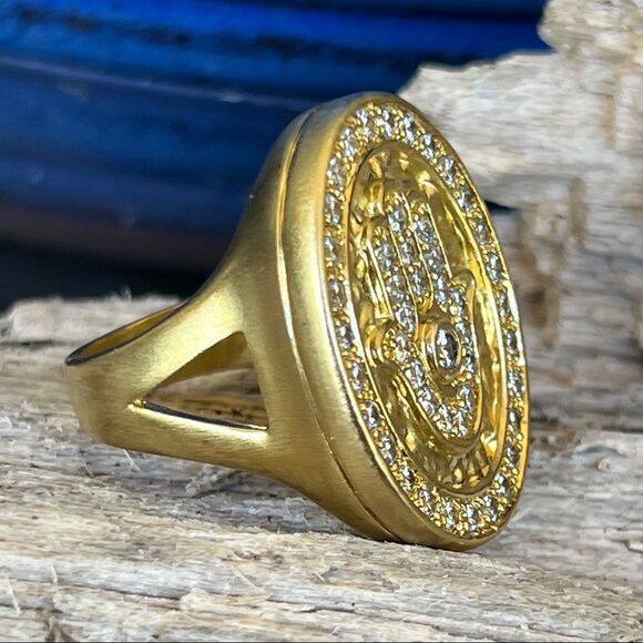 Sheila Fajl 18K Gold CZ Encrusted Hamsa/Evil Eye  Ring Size - Picture 9 of 14
